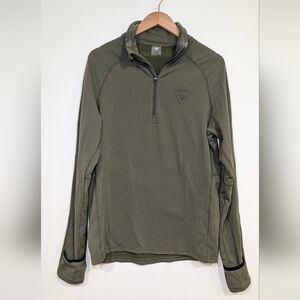 Rossignol Men's Large 1/4 zip Base Layer Green Active Polartec Pullover Fleece